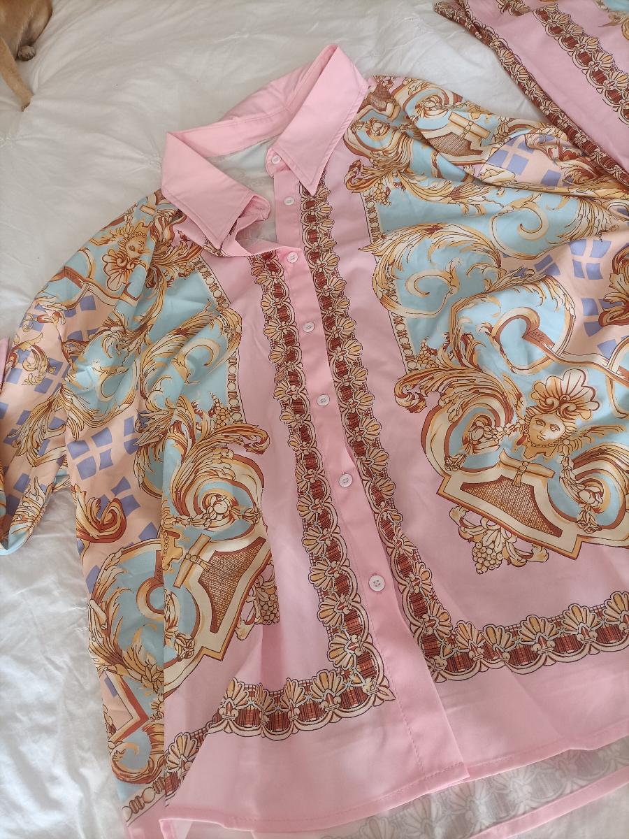 British Print Top and Pants Plus Size Charming 2-Piece Pencil Long Sleeve Set