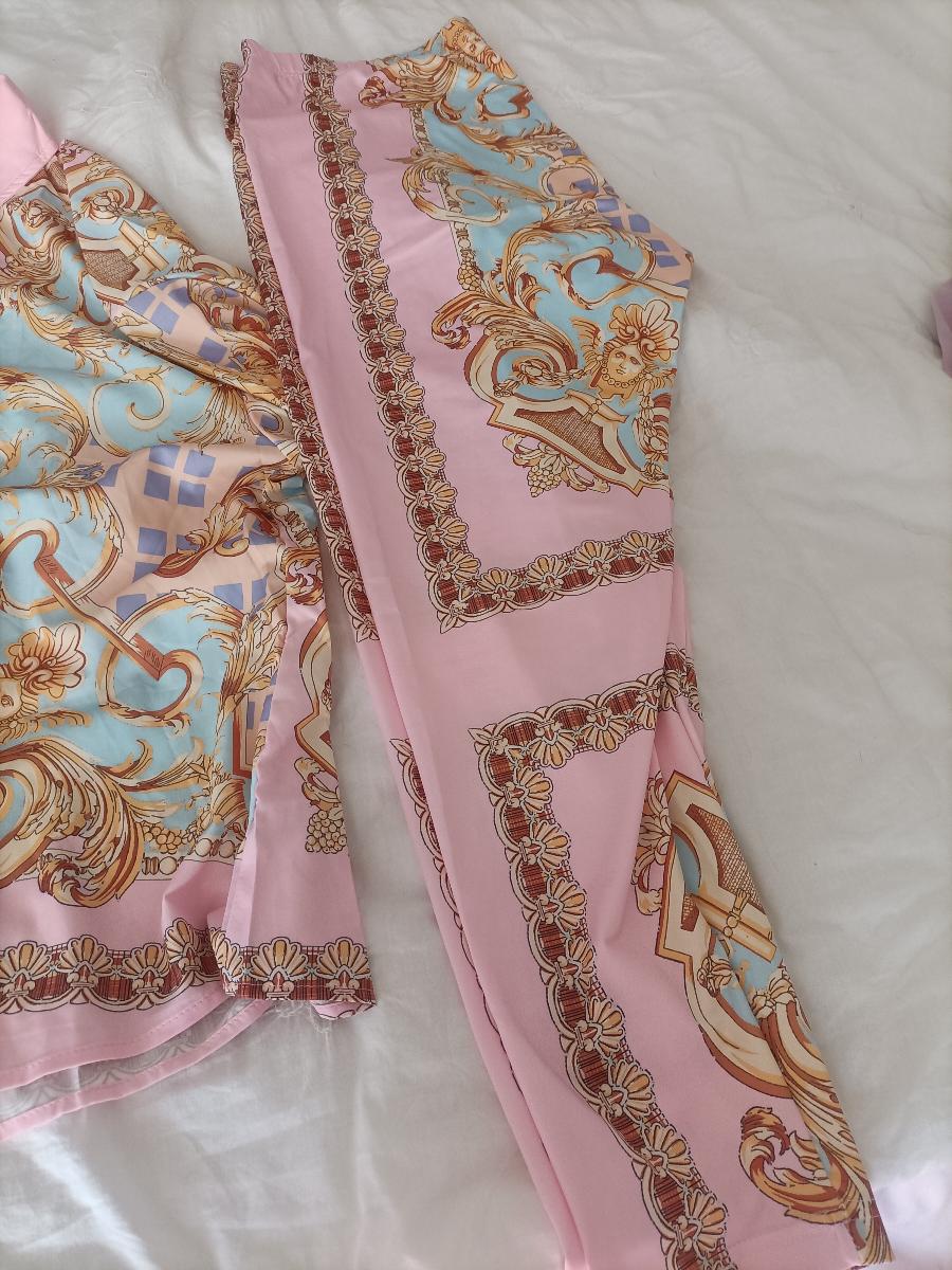 British Print Top and Pants Plus Size Charming 2-Piece Pencil Long Sleeve Set