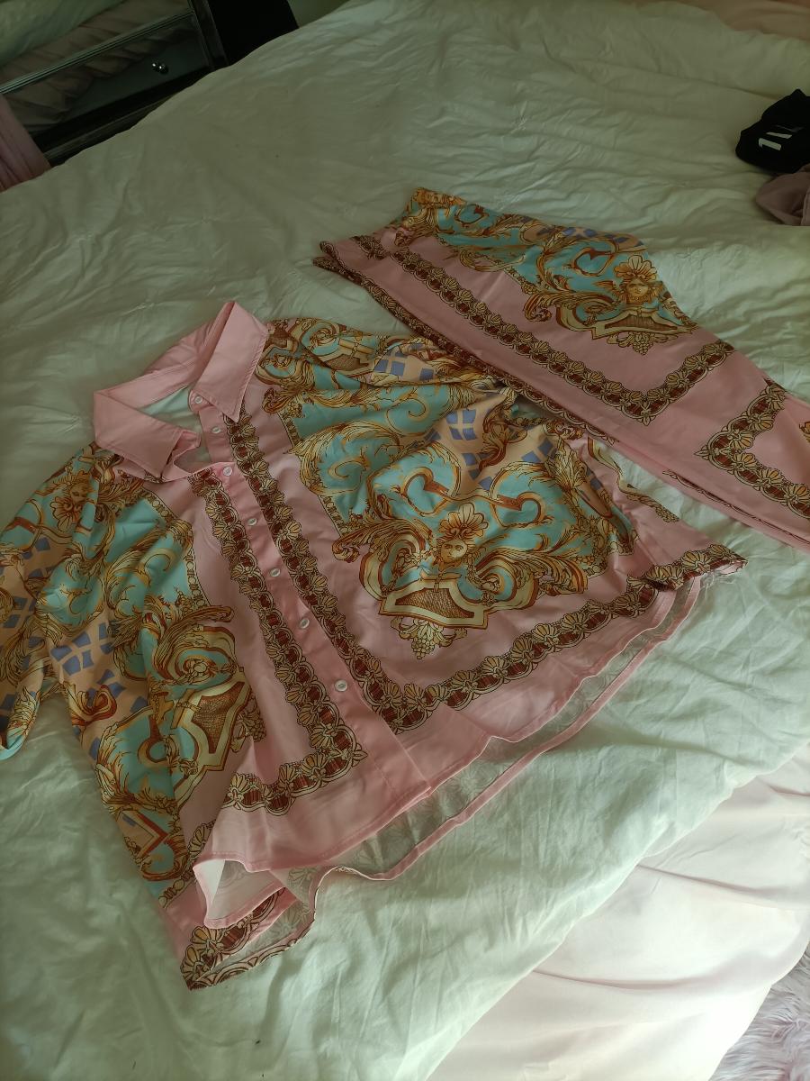 British Print Top and Pants Plus Size Charming 2-Piece Pencil Long Sleeve Set