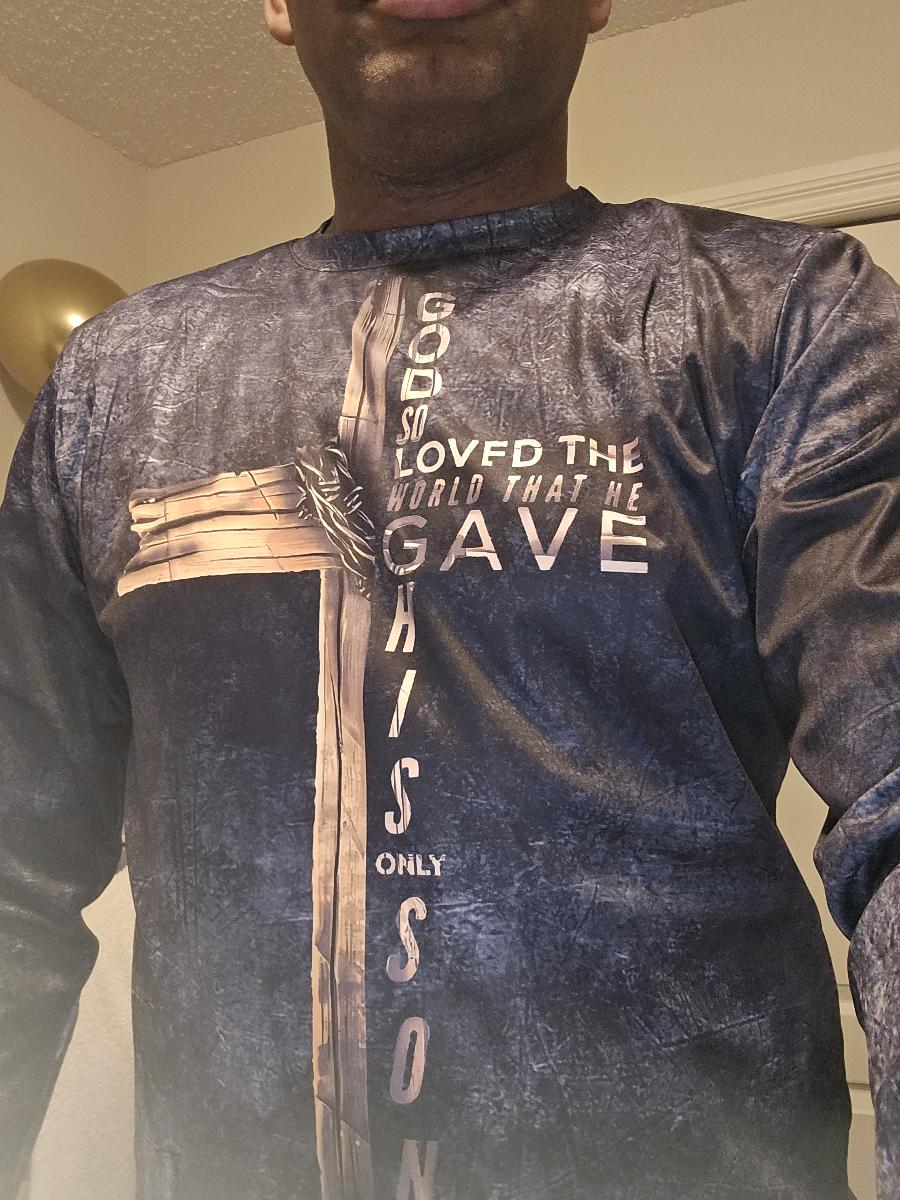 Classic Cross Men T-shirt Letter Print Creative Long Sleeve