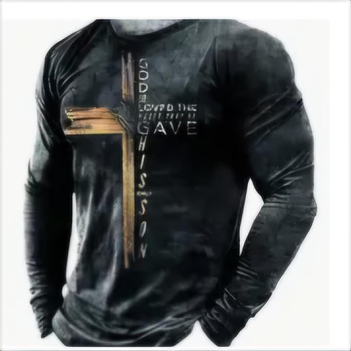 Classic Cross Men T-shirt Letter Print Creative Long Sleeve