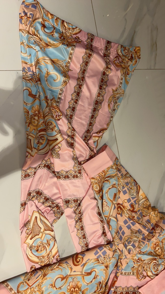 British Print Top and Pants Plus Size Charming 2-Piece Pencil Long Sleeve Set