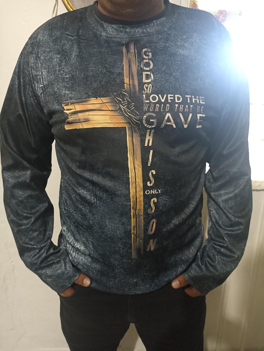 Classic Cross Men T-shirt Letter Print Creative Long Sleeve