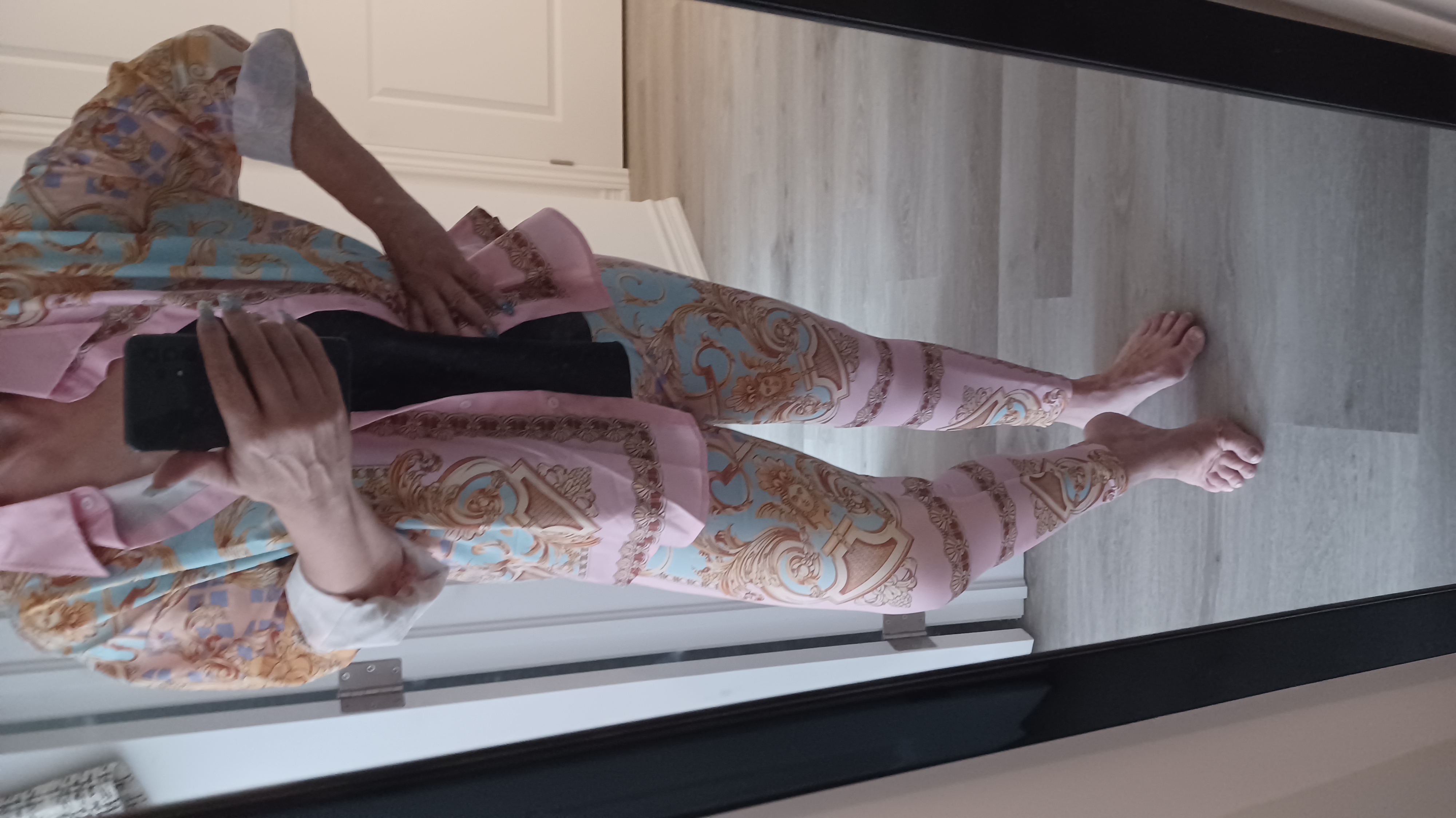 British Print Top and Pants Plus Size Charming 2-Piece Pencil Long Sleeve Set