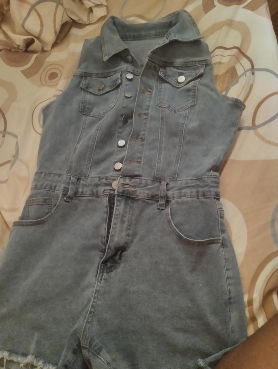 Blue Washed Denim Bodysuit Raw Hem Romper Shorts a Stylish