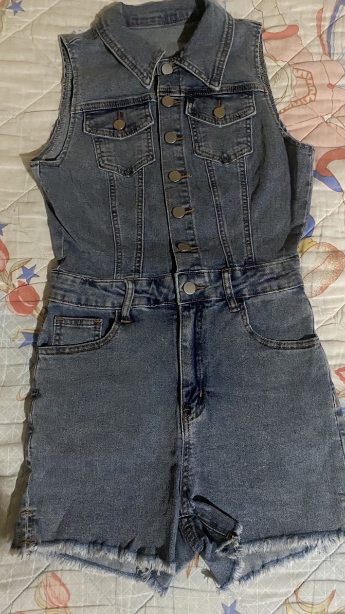 Blue Washed Denim Bodysuit Raw Hem Romper Shorts a Stylish