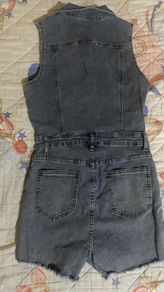 Blue Washed Denim Bodysuit Raw Hem Romper Shorts a Stylish