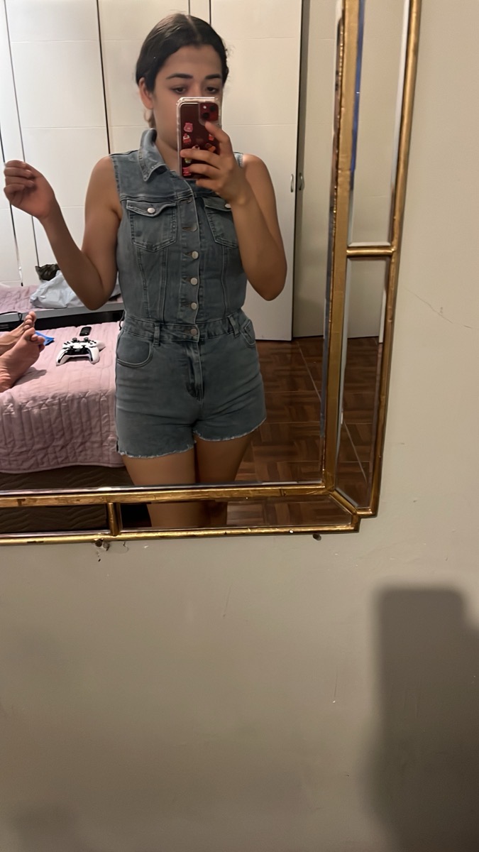 Blue Washed Denim Bodysuit Raw Hem Romper Shorts a Stylish
