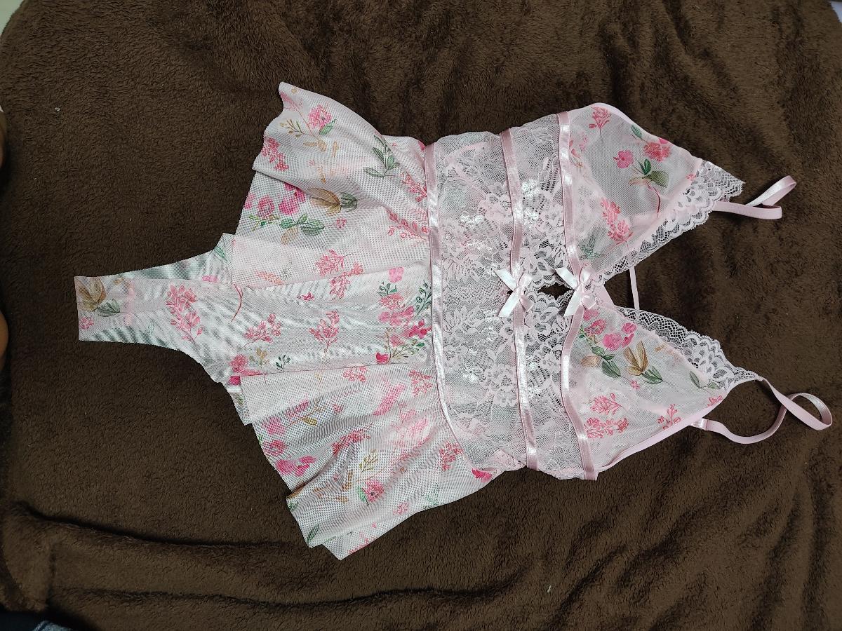 Women Sexy Lace Mesh Bodysuit Pink All in One Floral