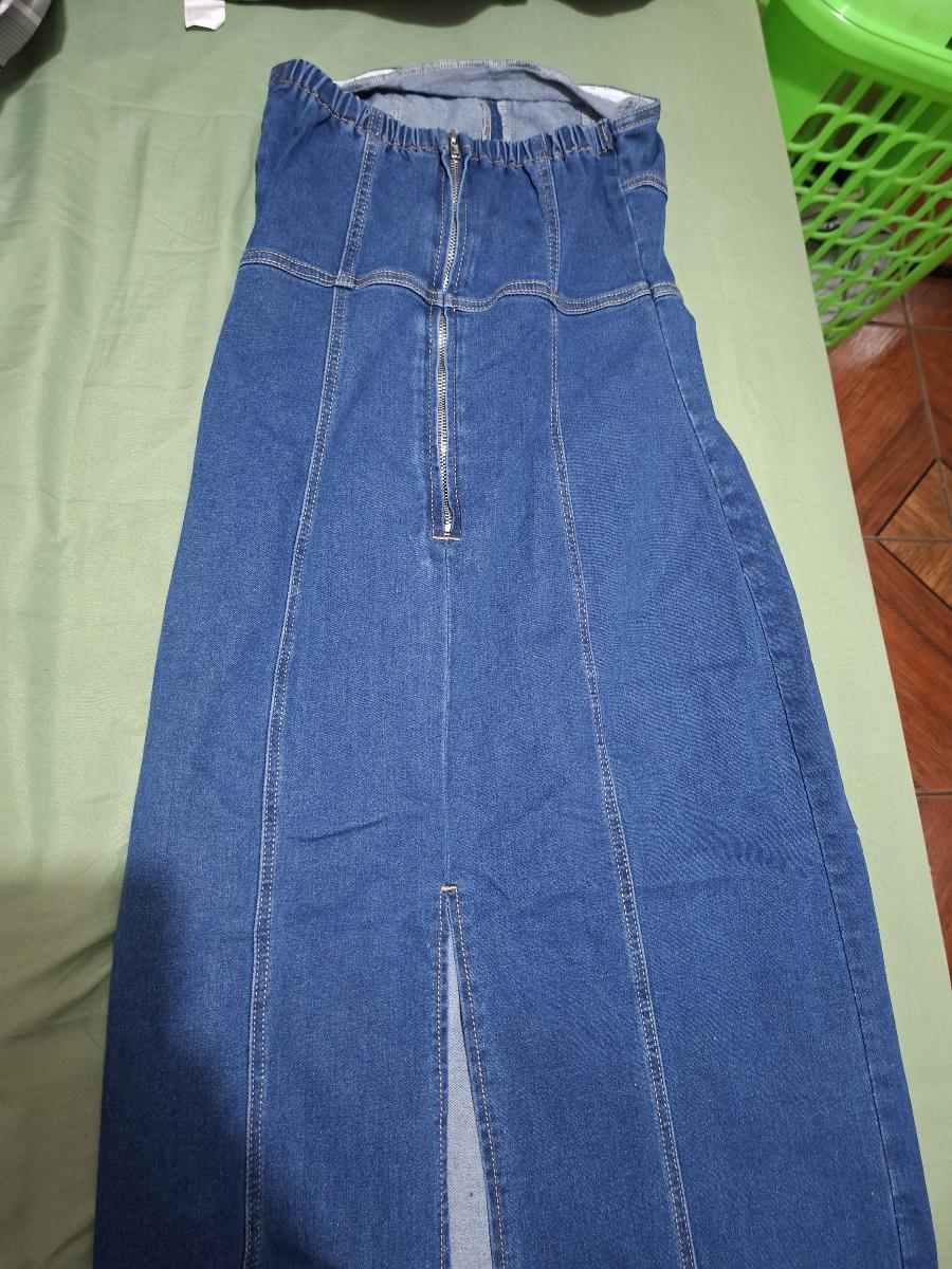 Stretchy Maxi Dress Slim Fit Strapless Attractive High-Waisted Denim with Back Slit