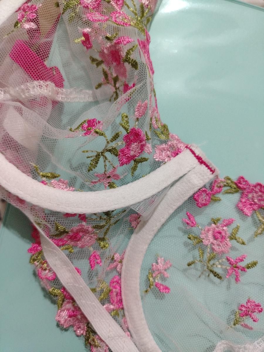 Embroidered Bra and Intimates Special Night Mesh Floral Women Lingerie Set