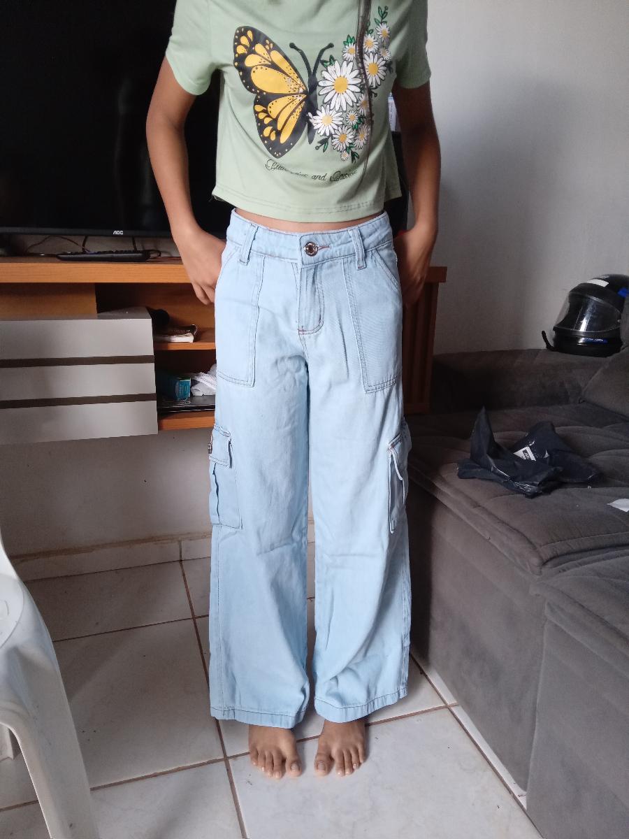 Calça cargo jeans modinha infantil juvenil do 10 ao 16 premium - imagem 4