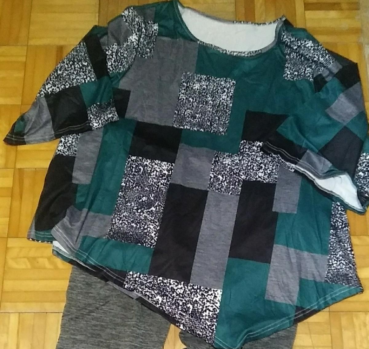 Checkered Print Curve Blouse Short Sleeve Round Neck Casual