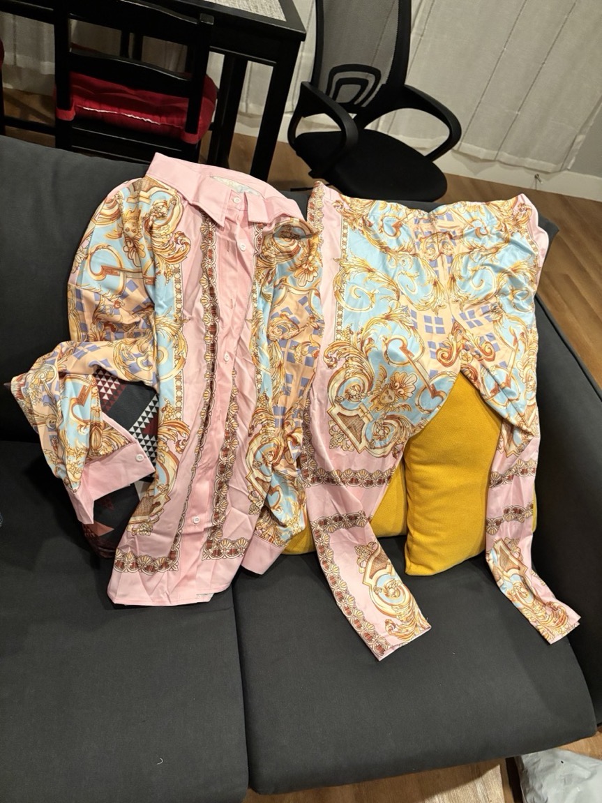 British Print Top and Pants Plus Size Charming 2-Piece Pencil Long Sleeve Set