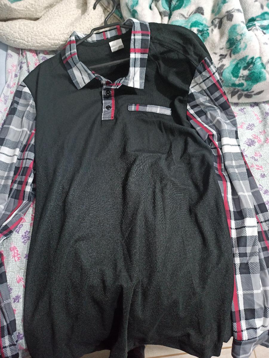 Men Casual Plaid Polo Comfortable Long Sleeve Shirt with Chest Patch