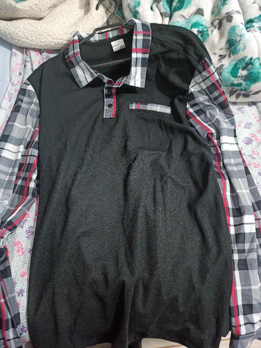 Men Casual Plaid Polo Comfortable Long Sleeve Shirt with Chest Patch