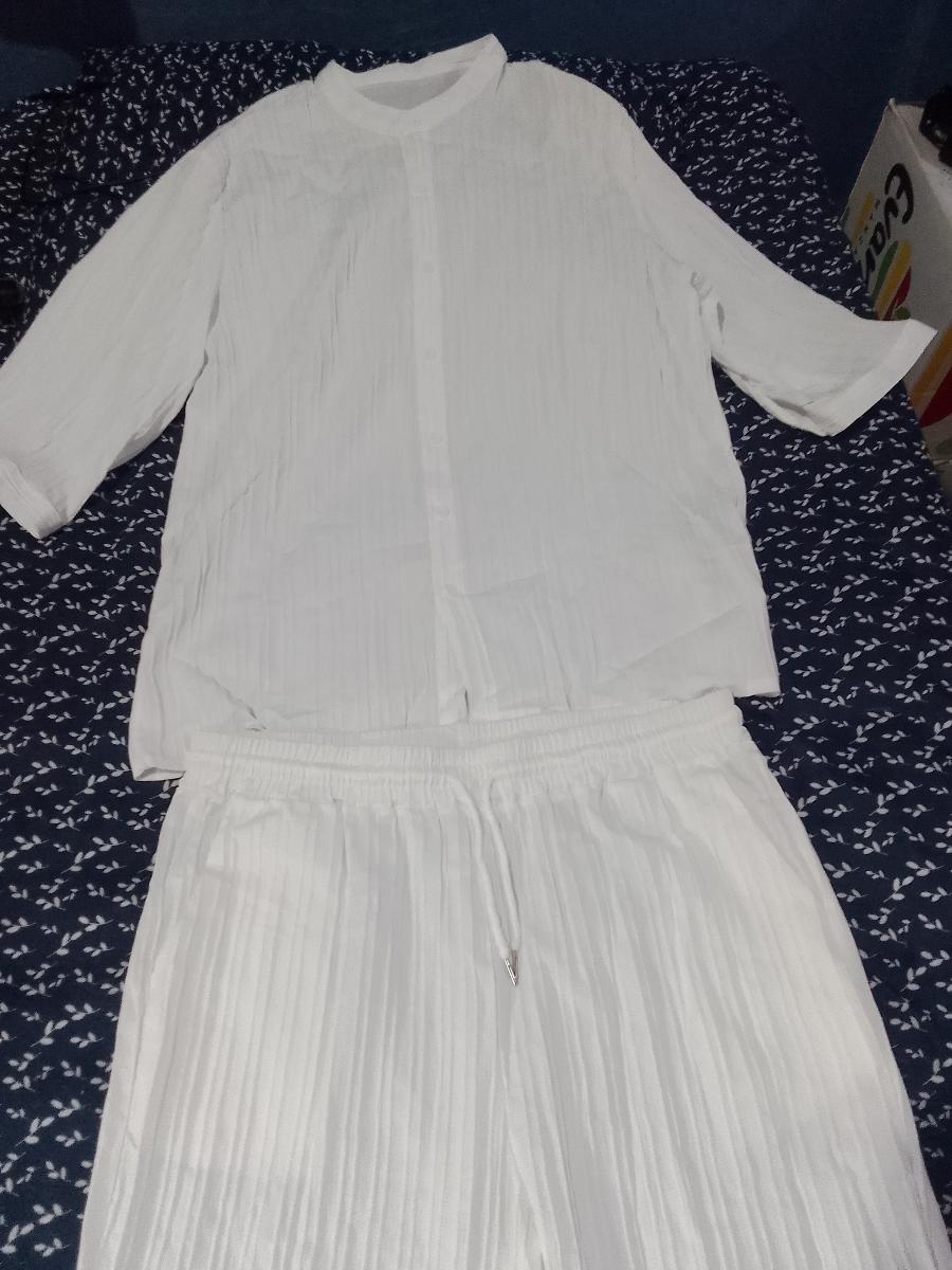 Monk Collar Shirt and Pants Set Short Sleeve Comfortable Men Solid