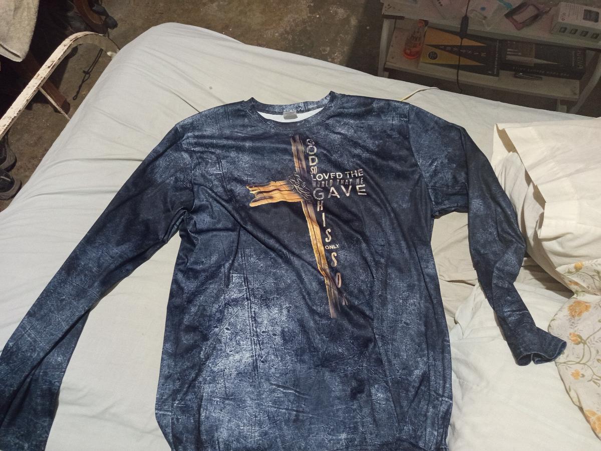 Classic Cross Men T-shirt Letter Print Creative Long Sleeve