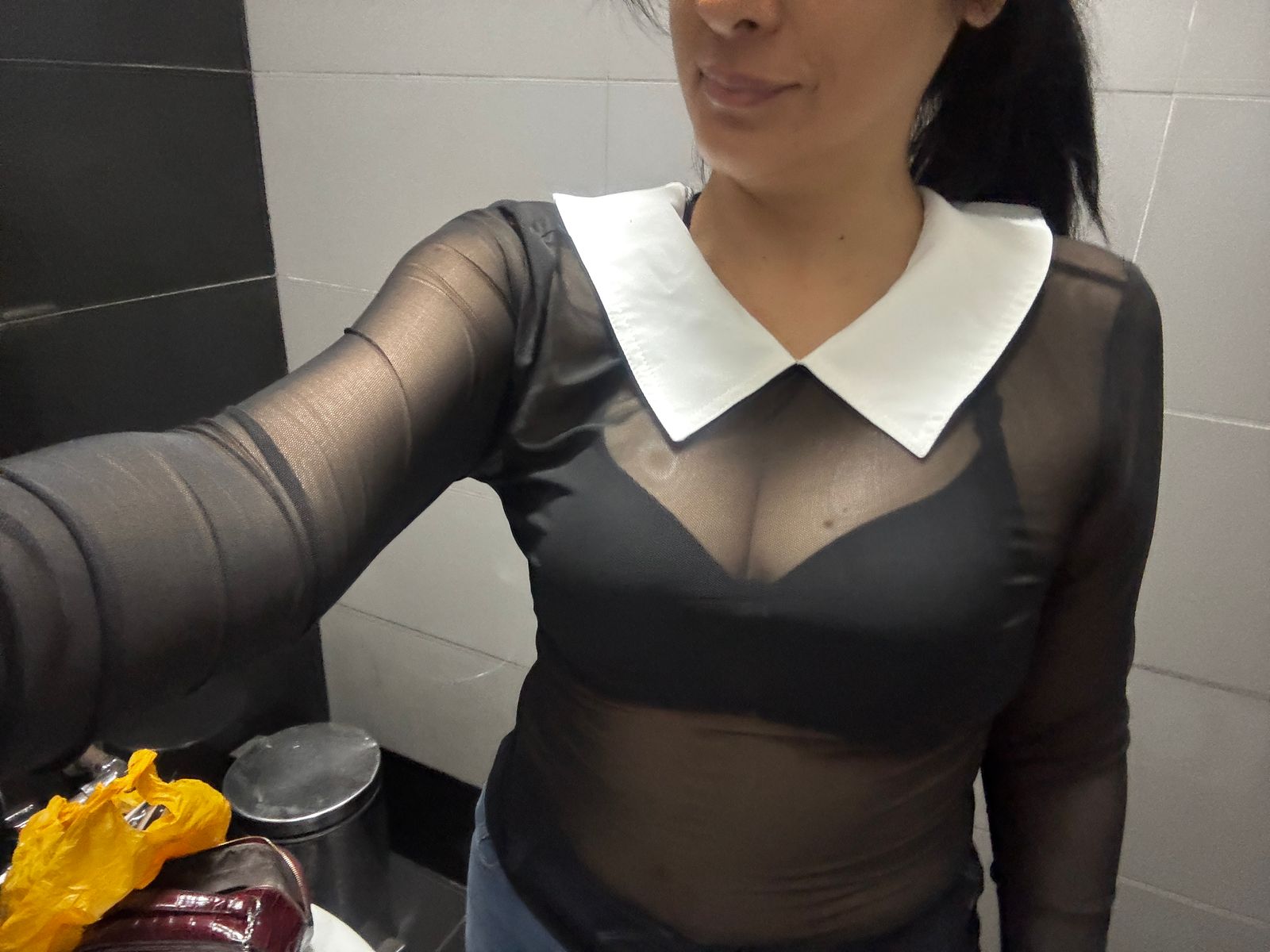 Chic Sheer Mesh Blouse Long Sleeve Attractive T‑Shirt for Women