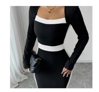 French square-neck sexy Maxi Dress body-hugging