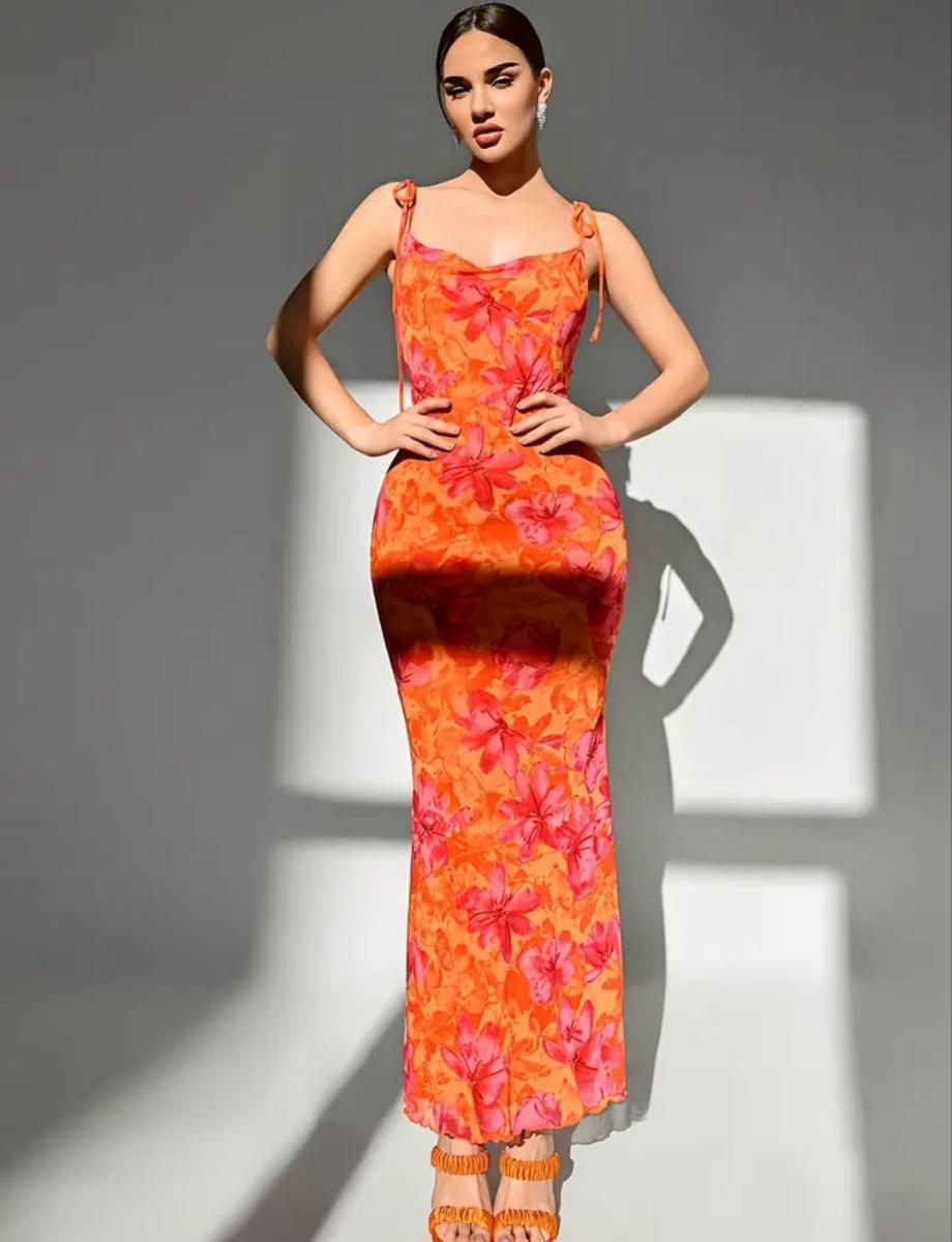 Thin Strap Maxi Dress Formal & Casual Party Gown Elegant Captivating Floral