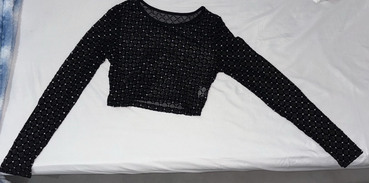 Semi‑Sheer Crop Top for Women Captivating Long Sleeve Black Mesh