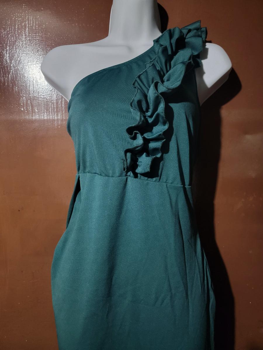 Maxi Dress One-Shoulder Ruffle Detail Adorable Sleeveless Elegant