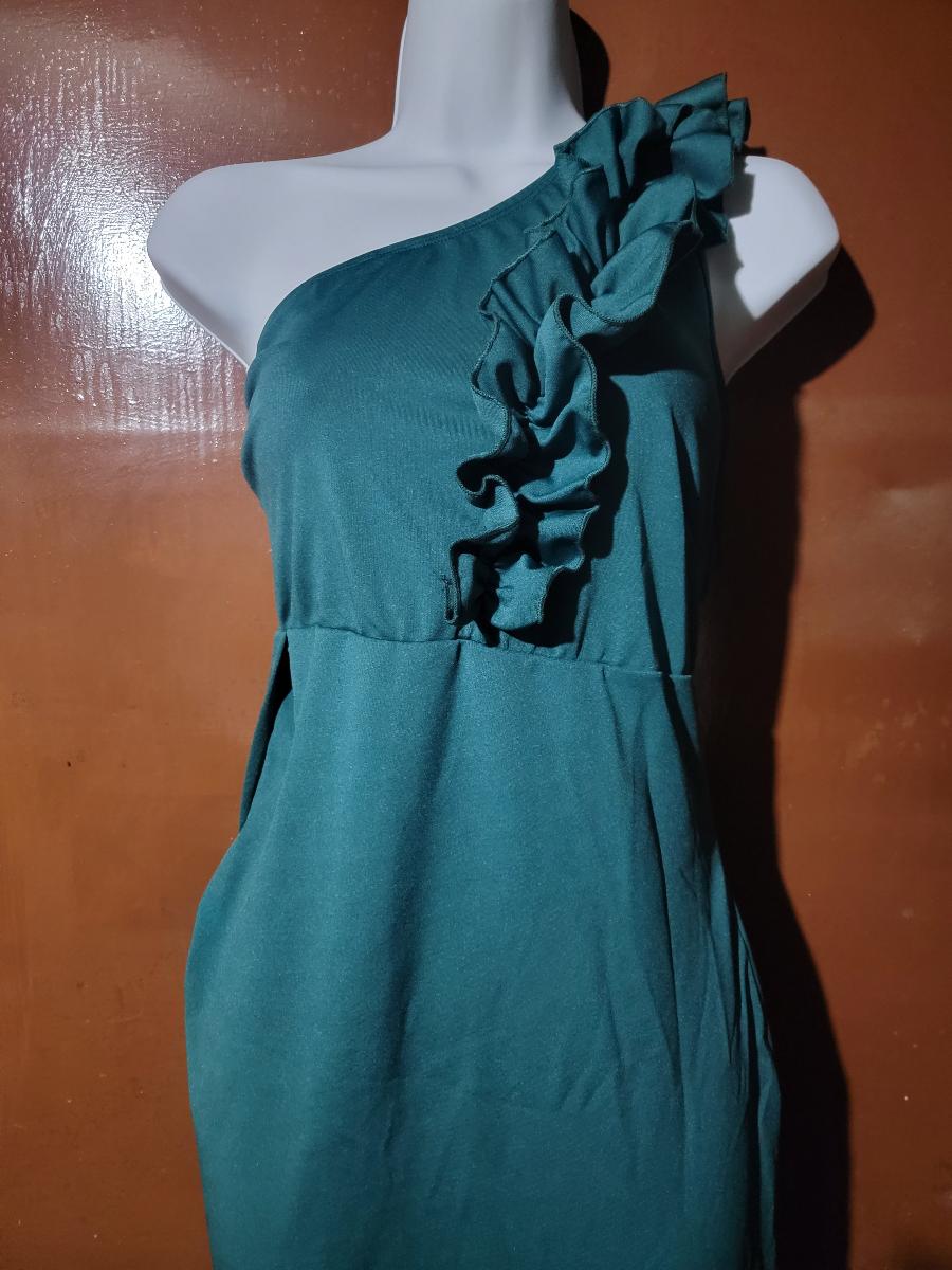 Maxi Dress One-Shoulder Ruffle Detail Adorable Sleeveless Elegant