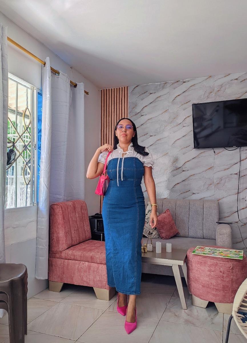 Stretchy Maxi Dress Slim Fit Strapless Attractive High-Waisted Denim with Back Slit