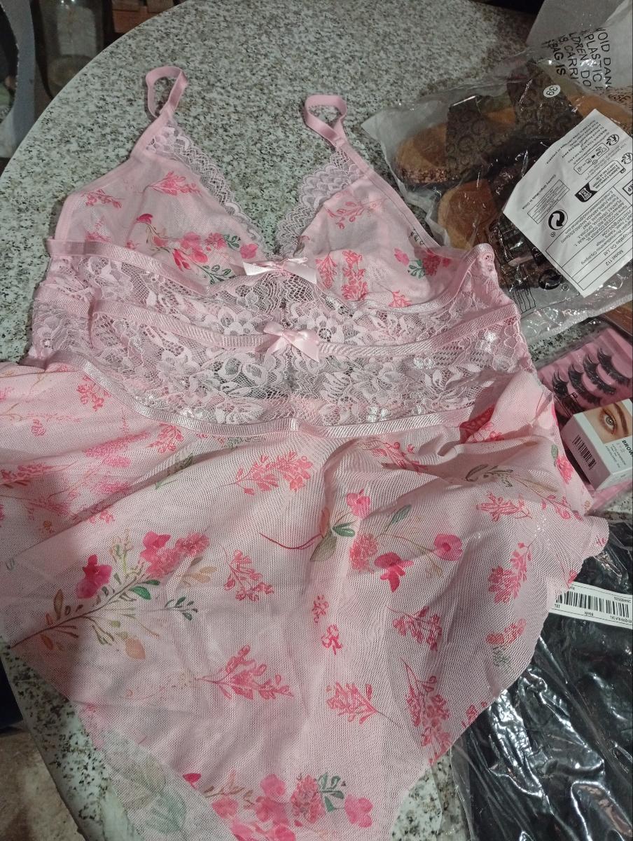 Women Sexy Lace Mesh Bodysuit Pink All in One Floral