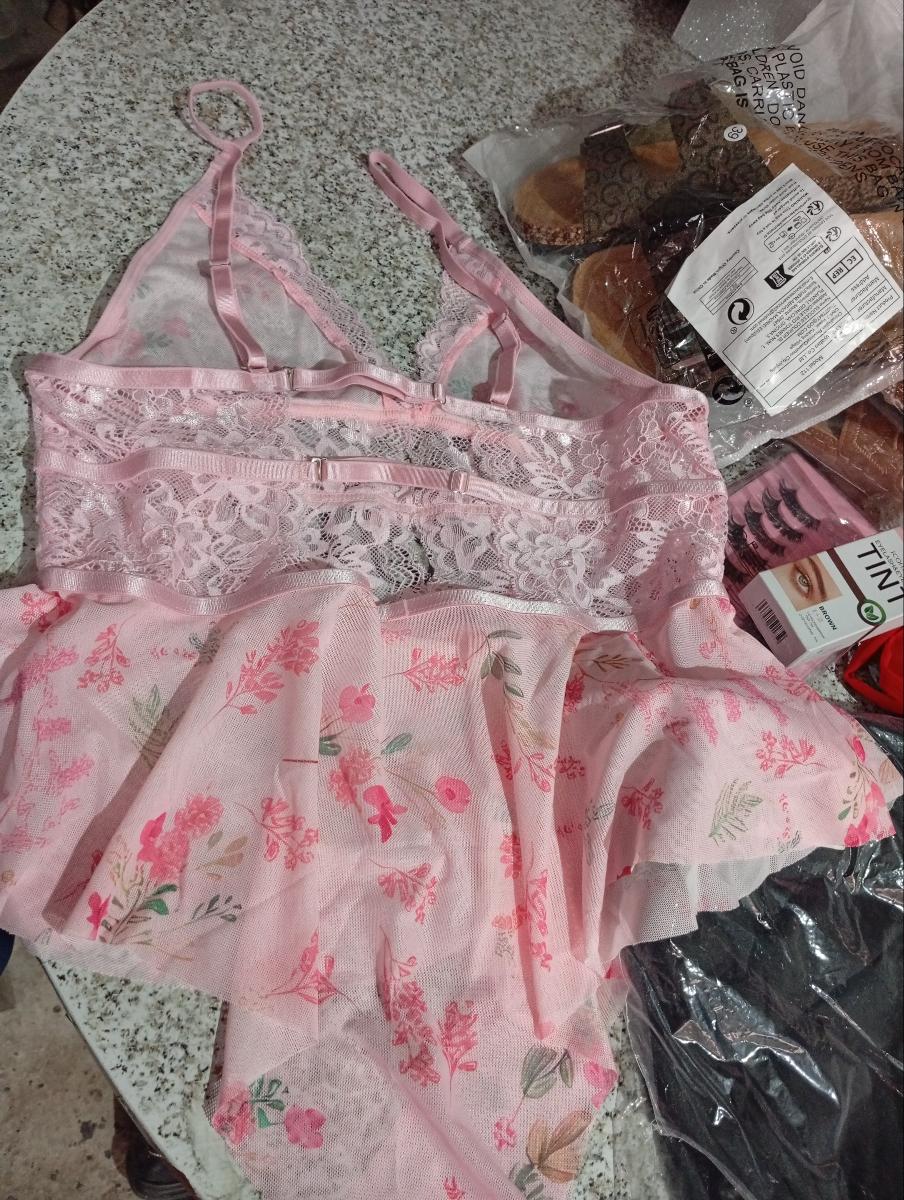 Women Sexy Lace Mesh Bodysuit Pink All in One Floral