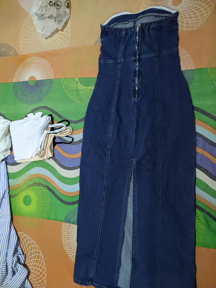 Stretchy Maxi Dress Slim Fit Strapless Attractive High-Waisted Denim with Back Slit