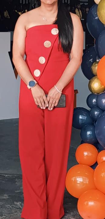 Red Strapless Elegant Jumpsuit with Metal Buckle, Fitted Waist