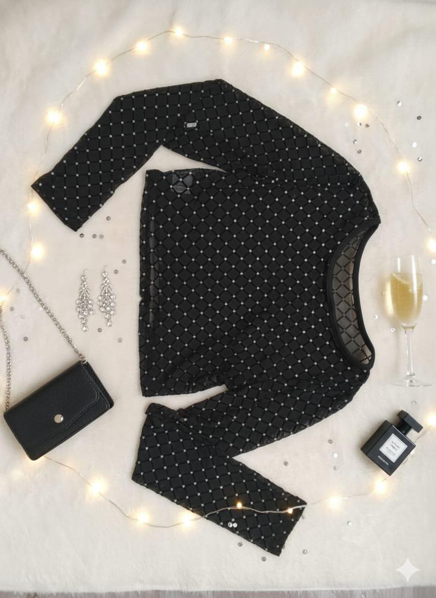 Semi‑Sheer Crop Top for Women Captivating Long Sleeve Black Mesh