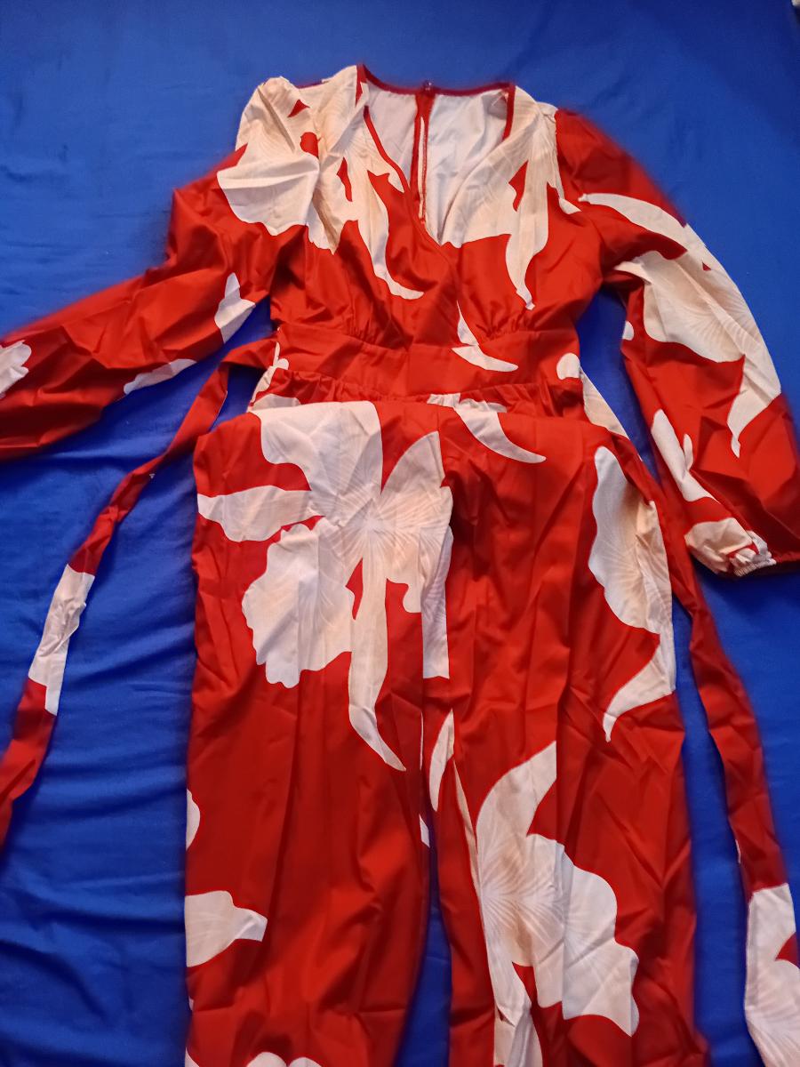 Floral Print Wide‑Leg Jumpsuit Elegant Women Red and White