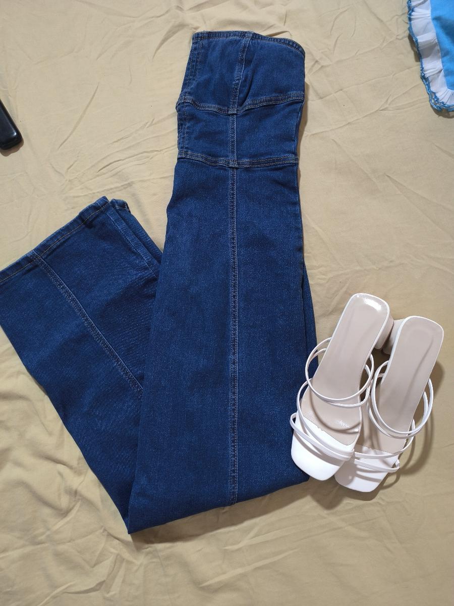 Stretchy Maxi Dress Slim Fit Strapless Attractive High-Waisted Denim with Back Slit