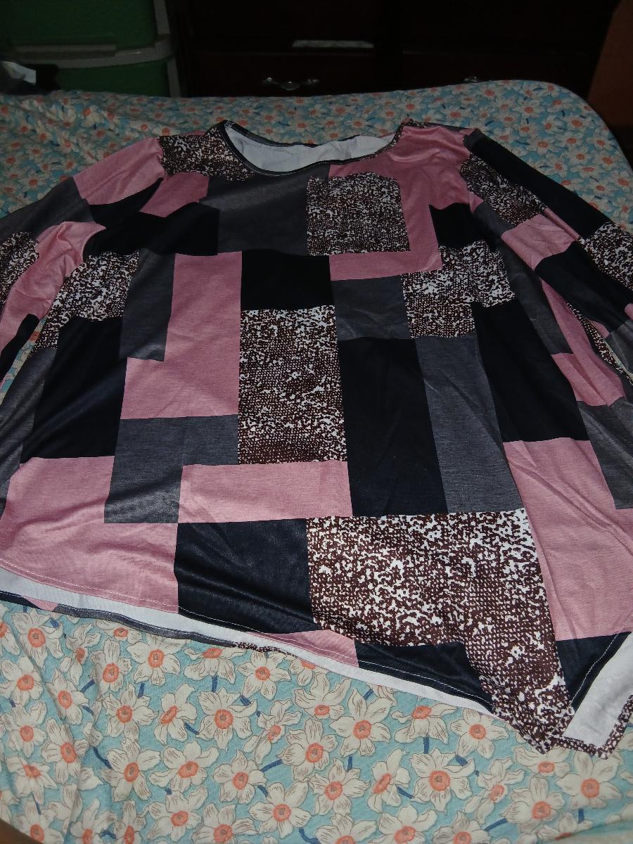 Checkered Print Curve Blouse Short Sleeve Round Neck Casual