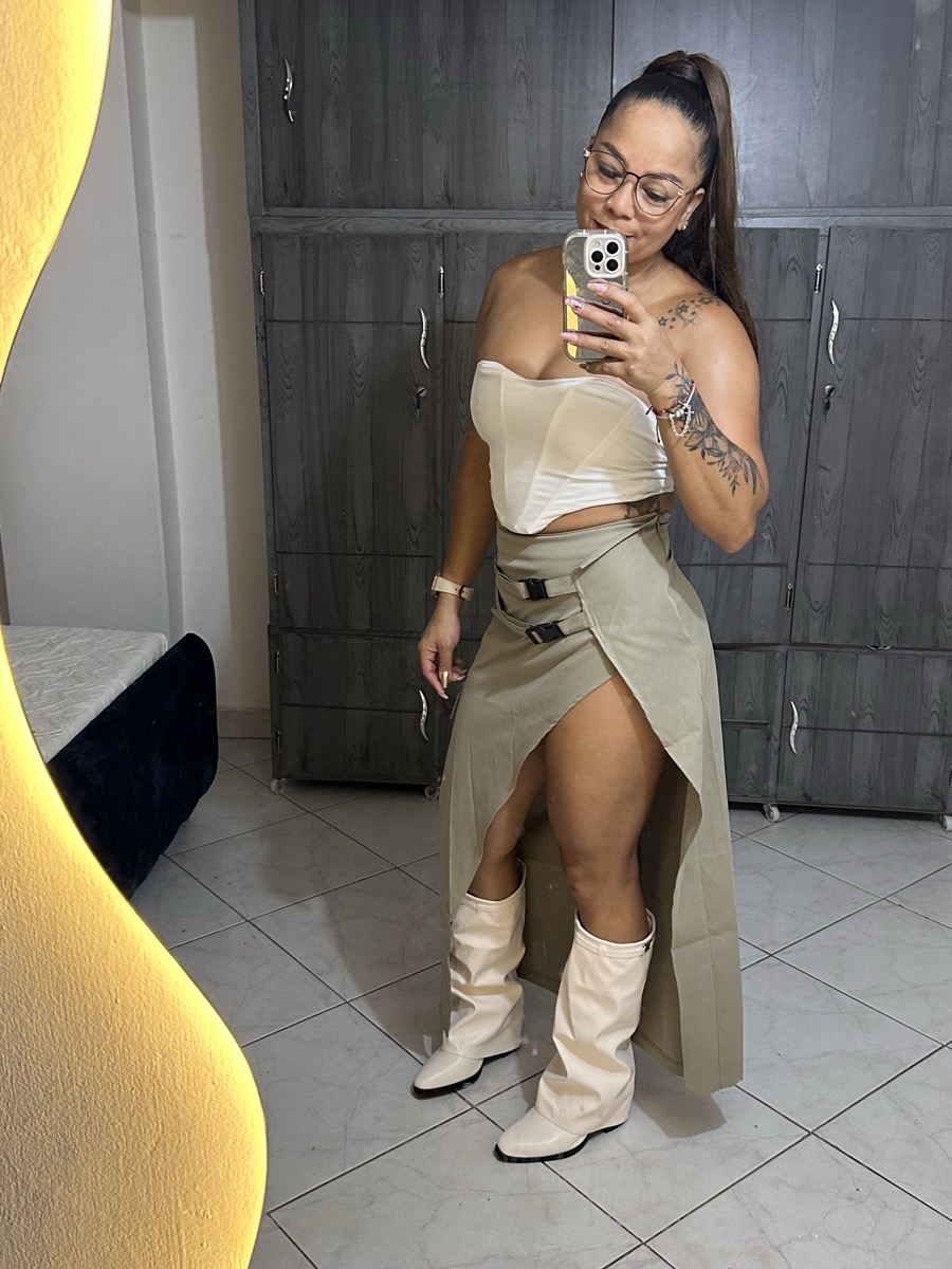 High-Waisted Asymmetrical Long Skirt with Charming Belt Women Casual