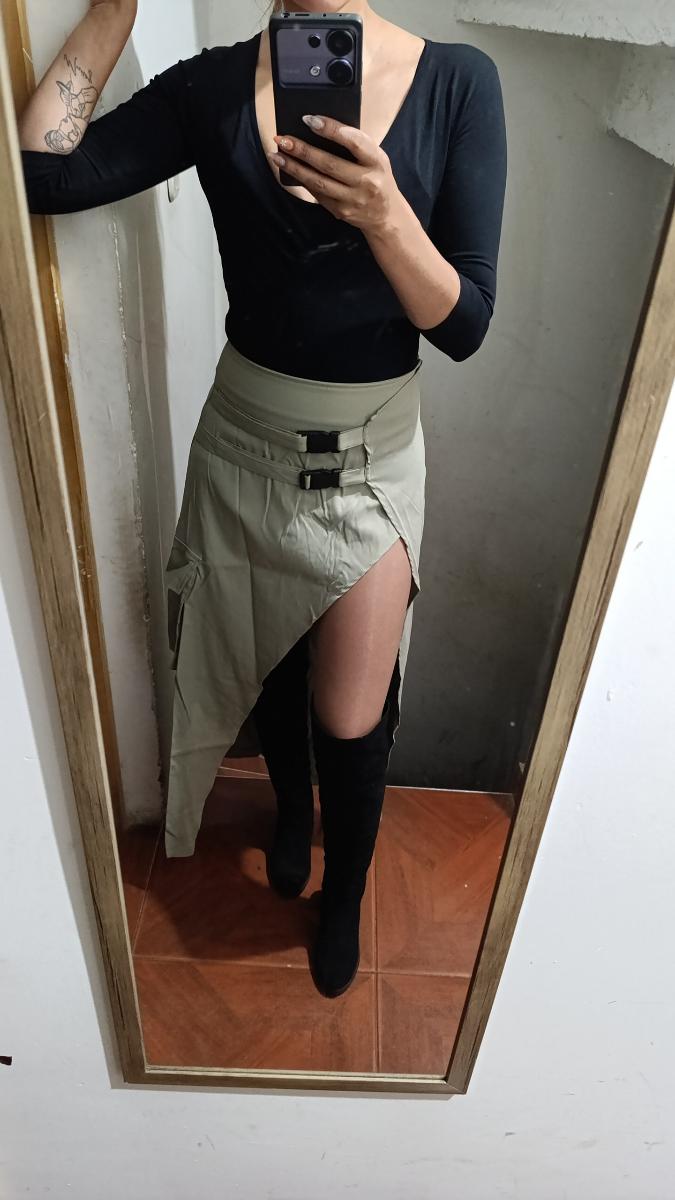 High-Waisted Asymmetrical Long Skirt with Charming Belt Women Casual